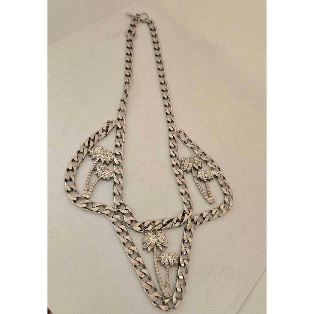 Kirks Folly Vintage Rare Silver Rhinestone Palm Tree Necklace